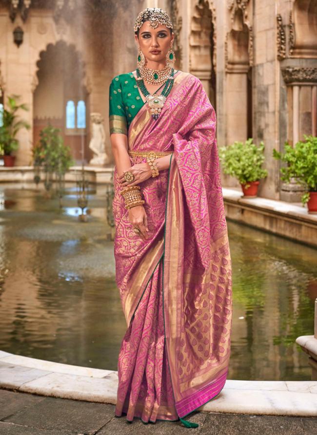 Silk Pink Wedding Wear Weaving Saree